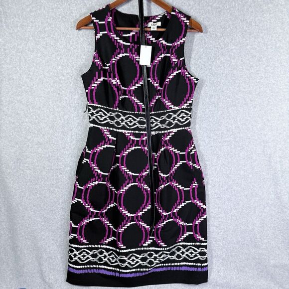 Cato Dress Womens Sz 8 Black Pink White Pockets Sleeveless Abstract Print Belt - Picture 1 of 16